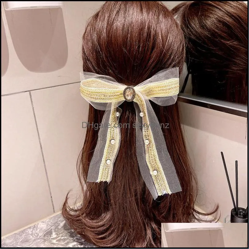 Hair Clips & Barrettes Retro Lace Bow Hairpins Crystal Pearl Clip Spring Female Bride Headpiece Jewelry Accessories For Women 2021