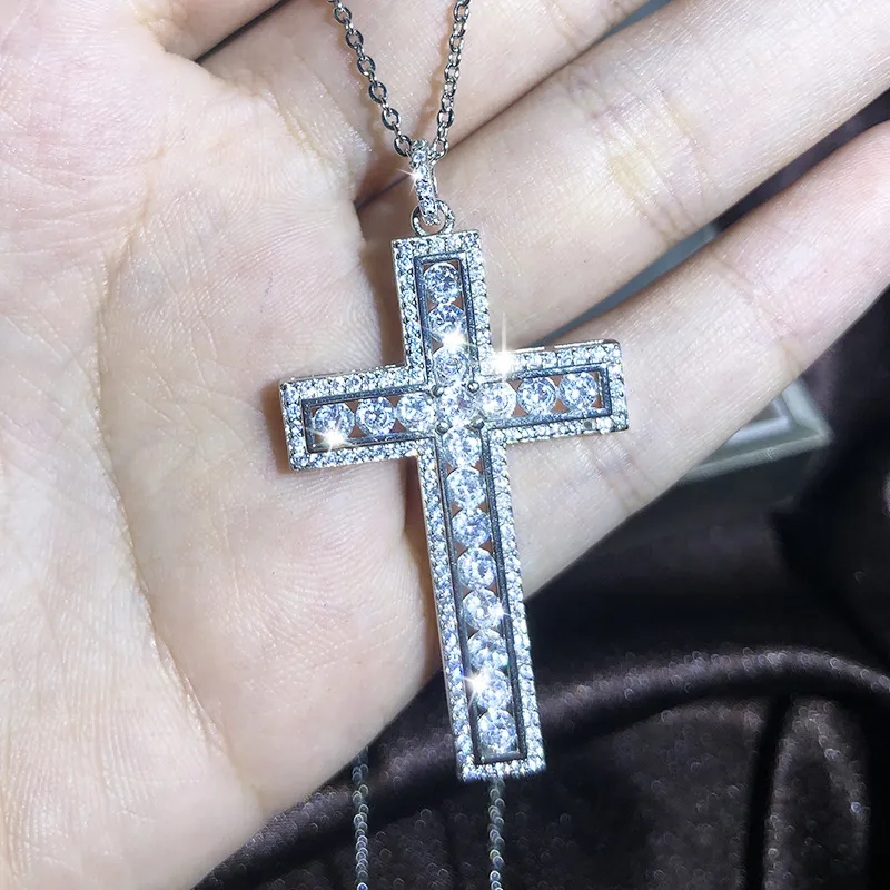 Cross Pendant Multi Style 925 Sterling Silver Pave White CZ Diamond Iced Out Clavicle Netlaces Gift7254437