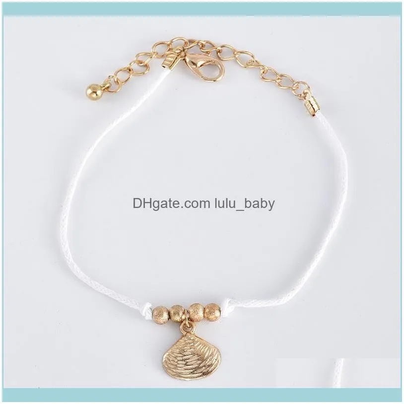 Link, Chain 3Pcs/Set Simple Women Bracelets Fringed Shell Scallop Beads Pendant Leather Rope Gold Bracelet Set Wedding Party Jewelry
