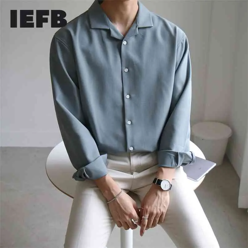 IEFB / Herenkleding Koreaanse stijl losse lange mouwen shirt lente mode knappe vintage casual kleding wit 9Y3459 210721