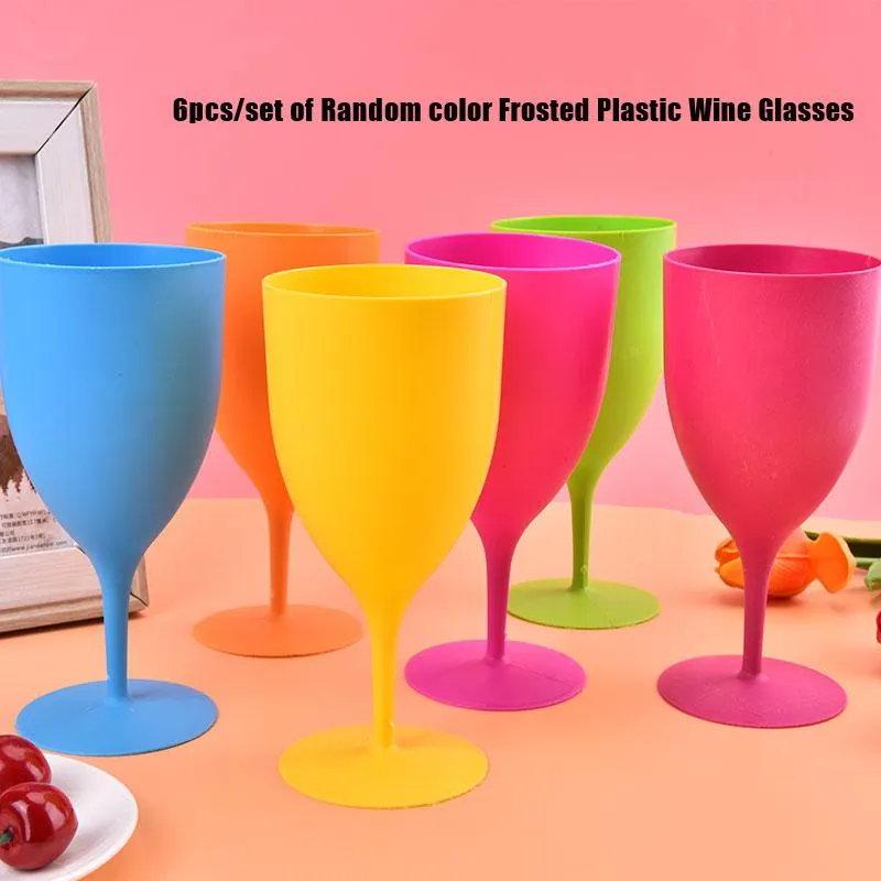 Mugs 6pcs/set Disposable Frosted Plastic Wine Glasses Cocktail Champagne Goblet For Bar Party