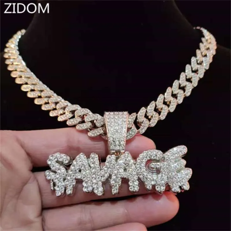 Mężczyźni Hip Hop Dzisrawne litery Wisiorek Naszyjnik z 13mm Miami Kubański łańcuch Mrożone Out Bling Hiphop Naszyjniki Mężczyzna Moda Biżuteria 210929