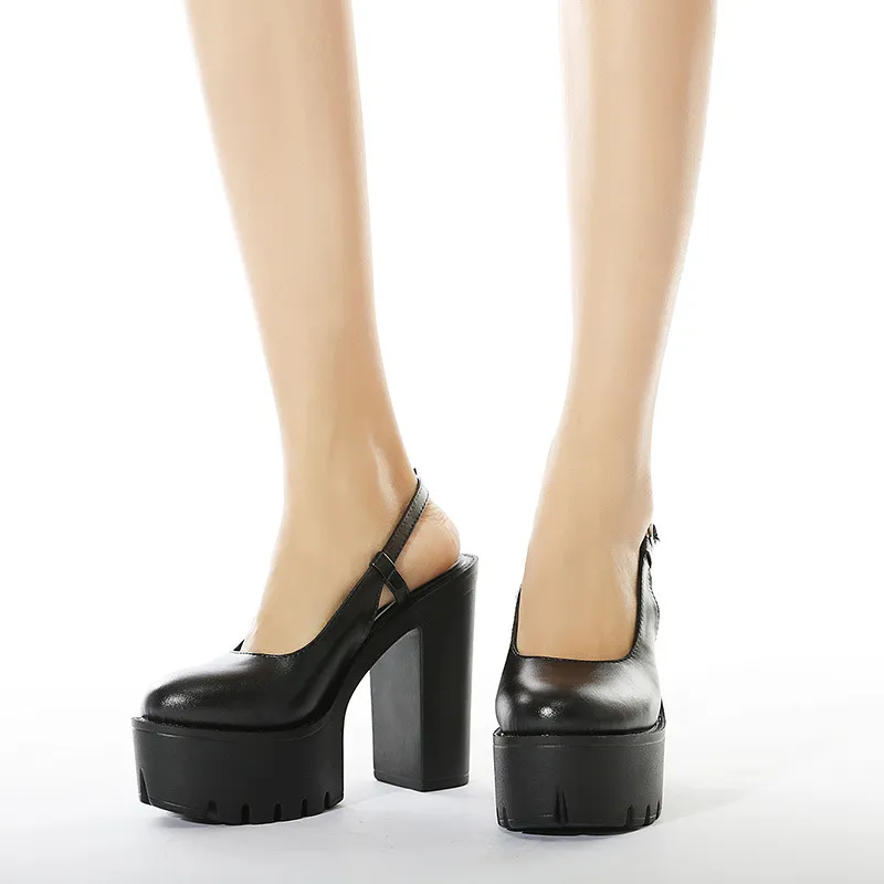새로운 2021 패션 플랫폼 웨지 여성 펌프 봄 여름 블랙 슬링 백 하이힐 편안한 두꺼운 솔 여성 chunky 신발 K78