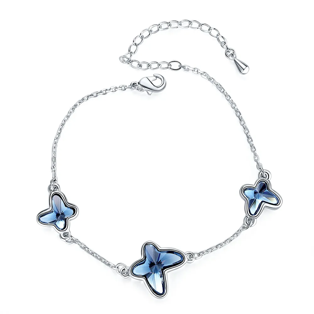 Baffin Fashion Butterfly Chain Link Blue Crystals From Swarovski Charm Bracelet Bangles For Women Silver Color Jewelry