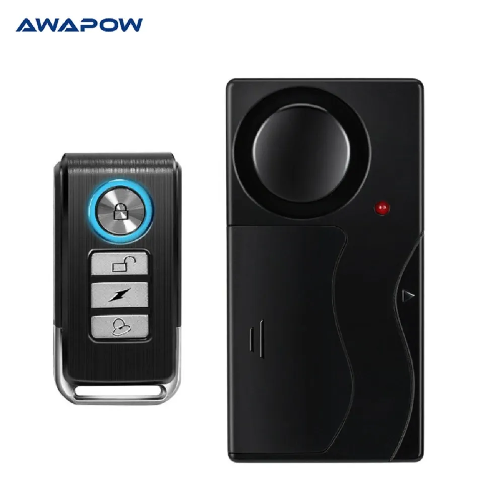 AwaPow vibração sem fio com controle remoto anti-roubo 110db barulhento porta da porta da bicicleta alarme sistema de segurança