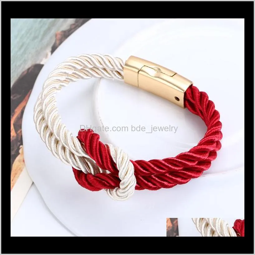 wholesale-fashion braided rope chain bracelet magnetic clasp bow charm leather bracelets & bangles for women dff0654