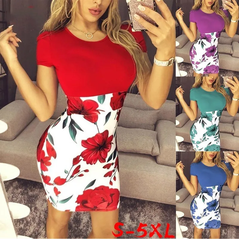 Office Ladies Casual Tight Short Dress Summer Long Sleeve Retro Print Woman Dresses 28 Colors O Neck Maxi Party Elegant Vestidos 210507