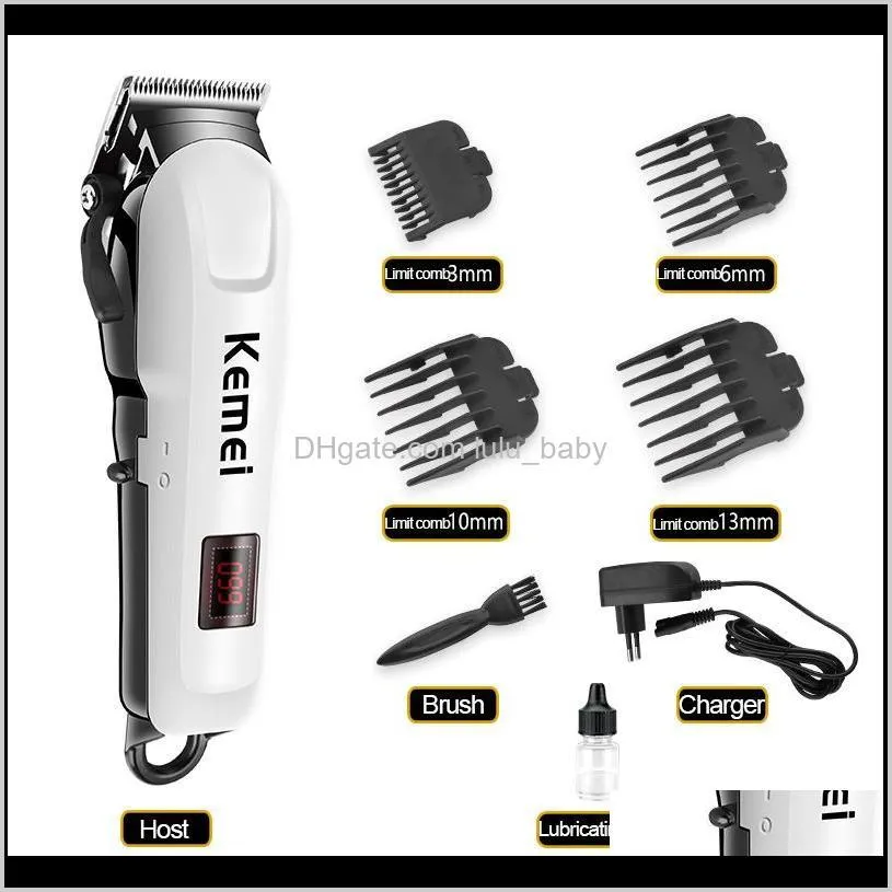 professional men`s rechargeable hair clipper lcd wireless electric shaver hair styling tool wtih carbon steel cutting head km-809a