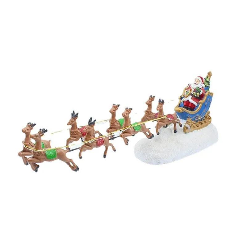 Décorations de Noël Scène Elk Tirant Chariot Maisons Village Accueil Décor Artisanat Ornement pour enfants