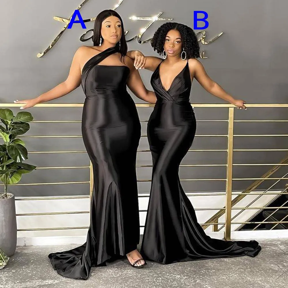 Black Satin Mermaid Black Maxi Bridesmaid Dress With Deep V Neck, One Shoulder, And Sweep Train Perfect For Weddings And Country Wednings From Weddingteam, $97.69 | DHgate.Com Black Satin Mermaid Black Maxi Bridesmaid Dress With Deep V Neck, One Shoulder, And Sweep Train Perfect For Weddings And Country Wednings From Weddingteam, $97.69 | DHgate.Com