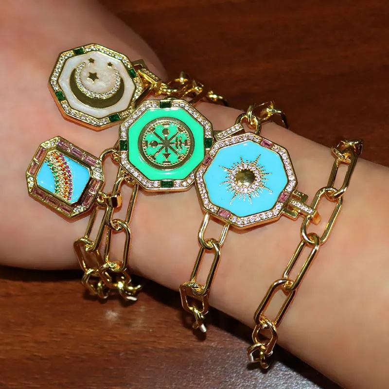 Bohemian Geometric Charm Bracelet For Man Rainbow Sun And Moon Bijoux Vintage Jewellery CZ Stone Turkish Gold Bracelets
