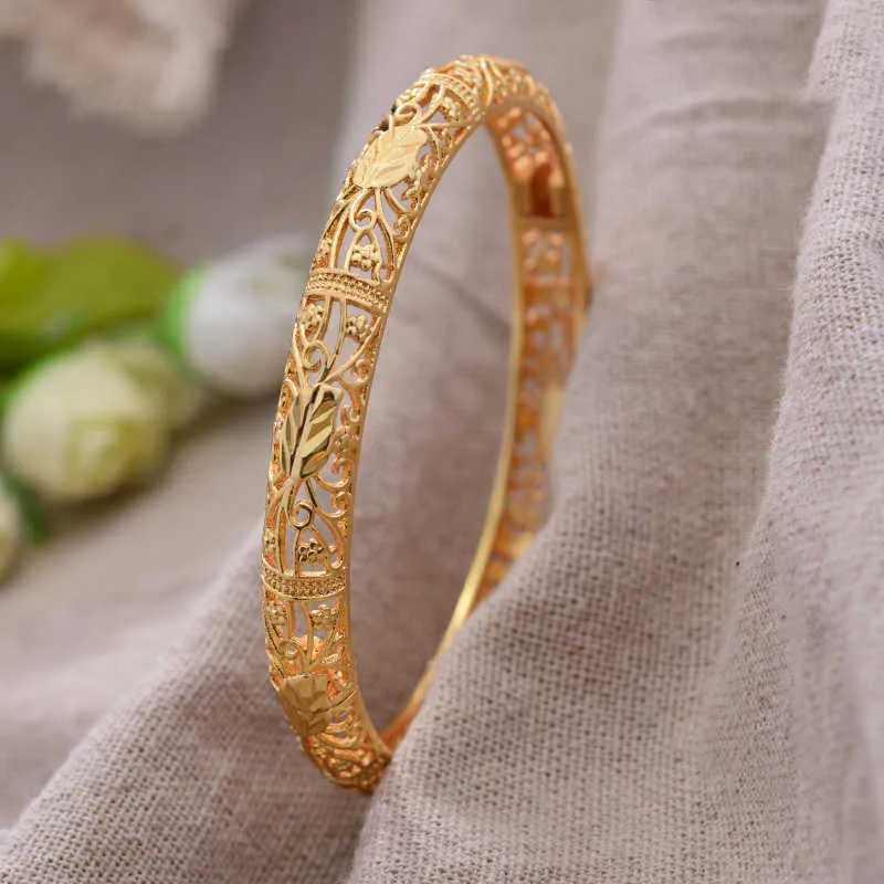 Złoty Leaf Bracelt Etiopski Afryka Gold Color Bangles Dla Kobiet Bransoletka Bransoletka Afrykańska Biżuteria Ślubna Bliski Wschód Przedmioty Q0719