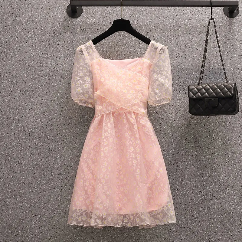 white christmas dresses Riasi Ruffle Mini Dress in Chiffon Baby Pink , V Neck main image 1