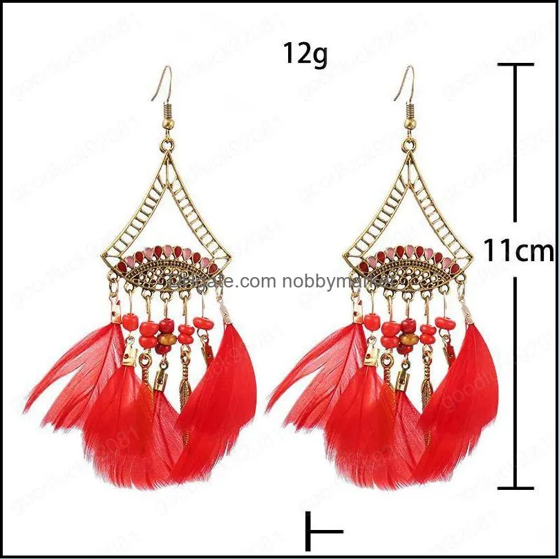 Creative new rice bead earrings super fan-shaped long feather earrings female European and American jewelry wholesale