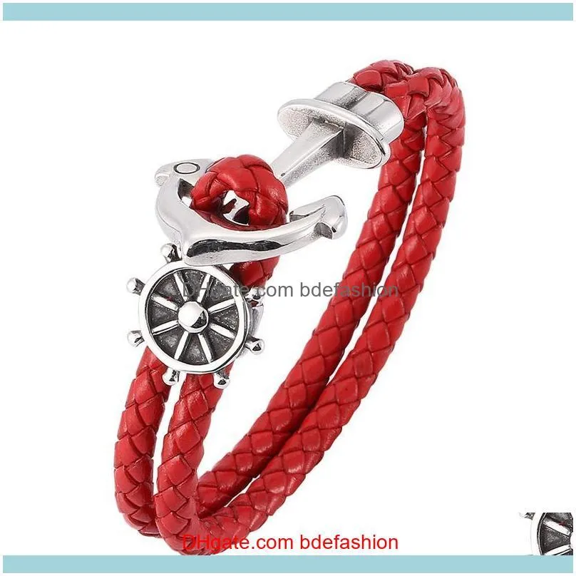 Charm Jewelrycharm Bracelets Red Leather Bracelet Men Jewelry Fashion Anchor Birthday Party Gift Bb0179 Drop Delivery 2021 Yiw9R