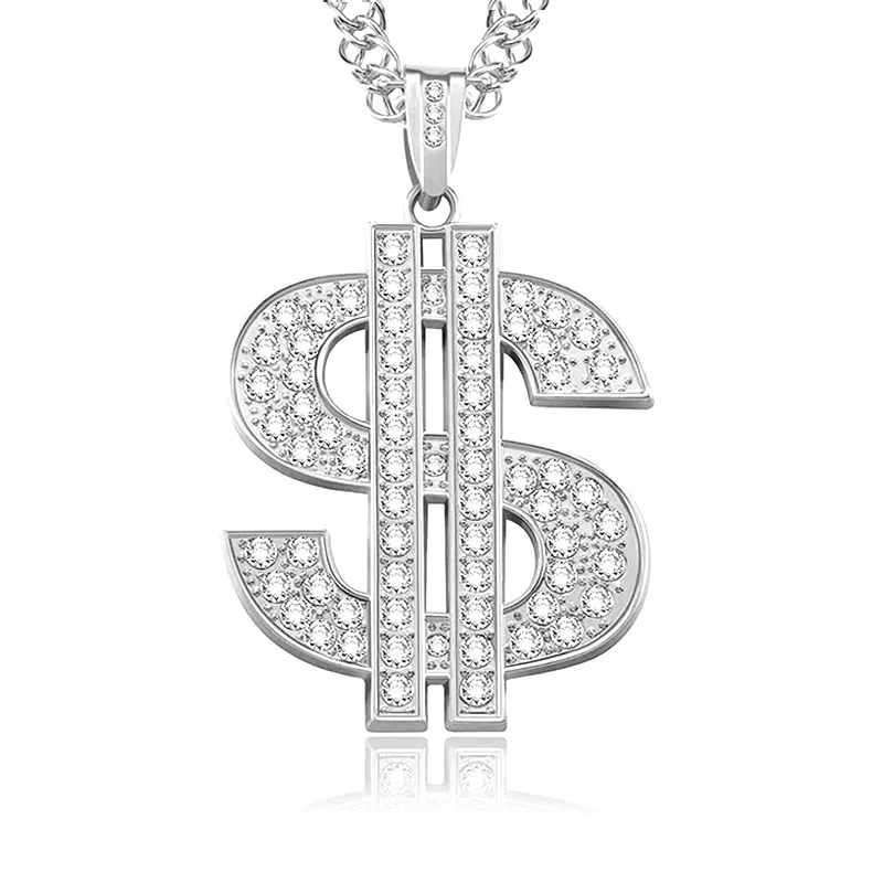 Mode diamant dollar hängsmycke halsband kreativ metall halsband fest dekoration hip hop hantverk smycken tillbehör