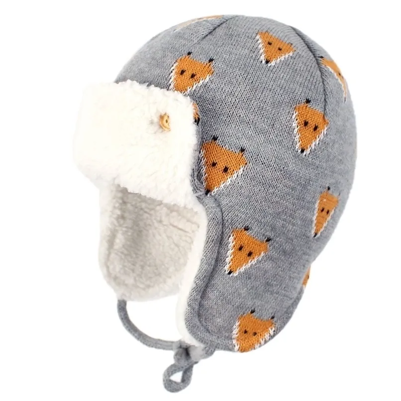 Winter Ear Protective Cotton Knitted Jacquard Children's Hat For Kids Boys And Girls Animal Patterned Warm Thick Baby Caps 211023