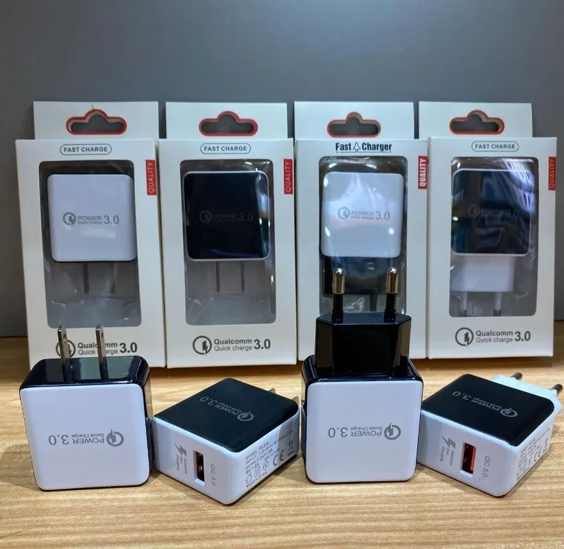 QC 3.0 Fast Wall Charger USBクイックチャージャーUS EUプラグ用iPhone X Samsung S10 S9 Wholesale Price