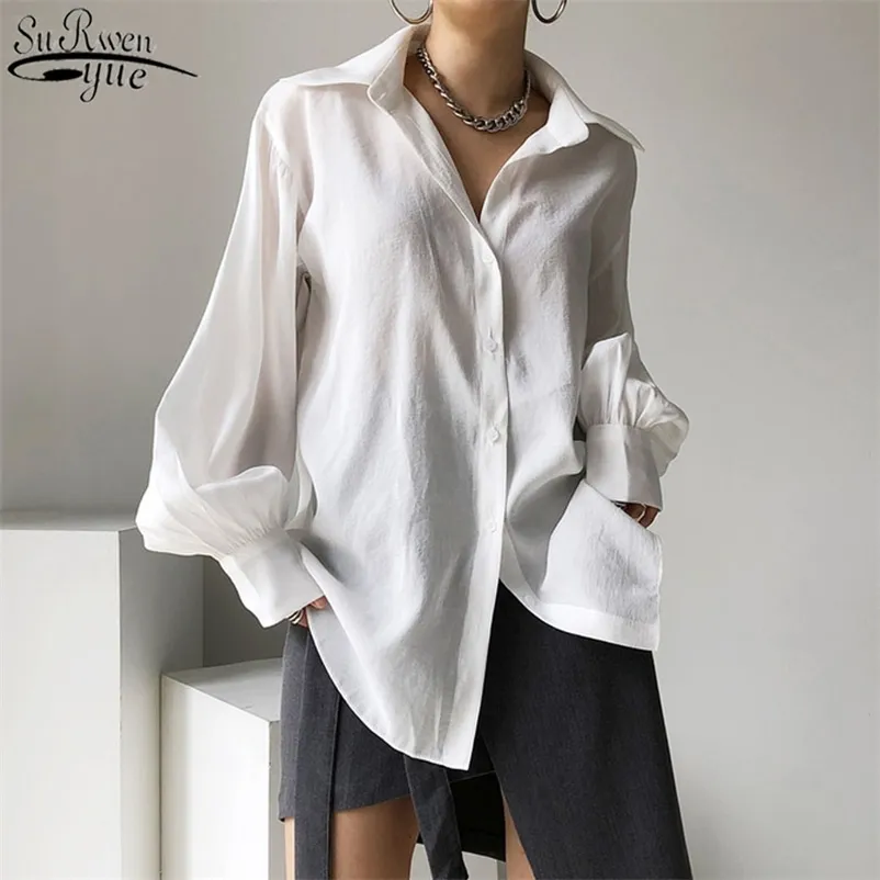 Chemises blanches Femmes manches longues blouse femme chemisier et lanterne de mode sauvage Top Blusas 13033 210427