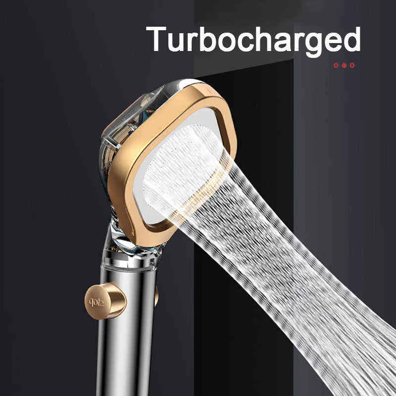 Latest Turbocharged Shower Head with Stop Button High Pressure Water Saving Perforated Free Bracket Hose Bathroom Shower Set H1209