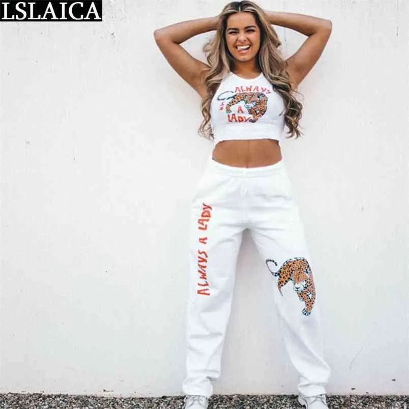 Women Two Piece Outfits Tiger Print Casual Set Tank Tops& Trousers Streetwear Two-Piece Ropa Deportiva Mujer 210515