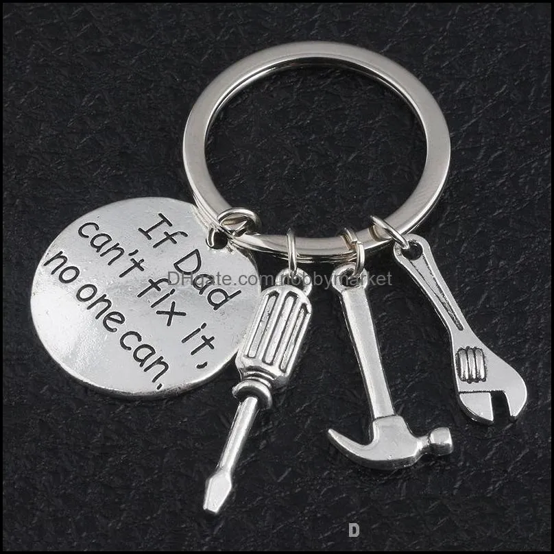 Keyring ``If Dad Can``t Fix It No One Can`` Hand Tools Keychain Hammer Screwdriver Wrench Charms Key Ring Key Hold Fashion Jewelry