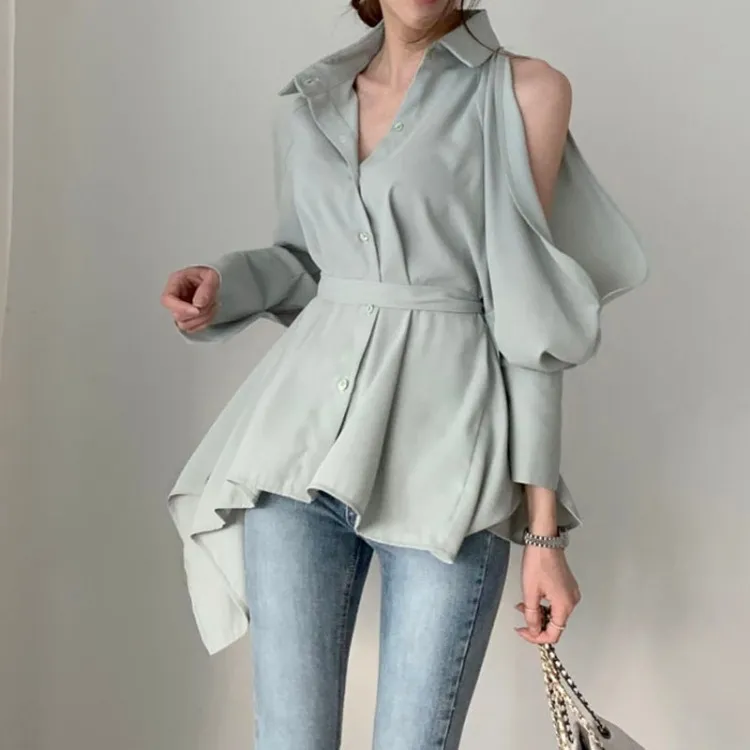 Chemisier féminin Lady Hollow Out Shird Down Collar Fashion Shirts Blusa Off épaule Spring Summer Solid Tops Femme's Blouses 712 719