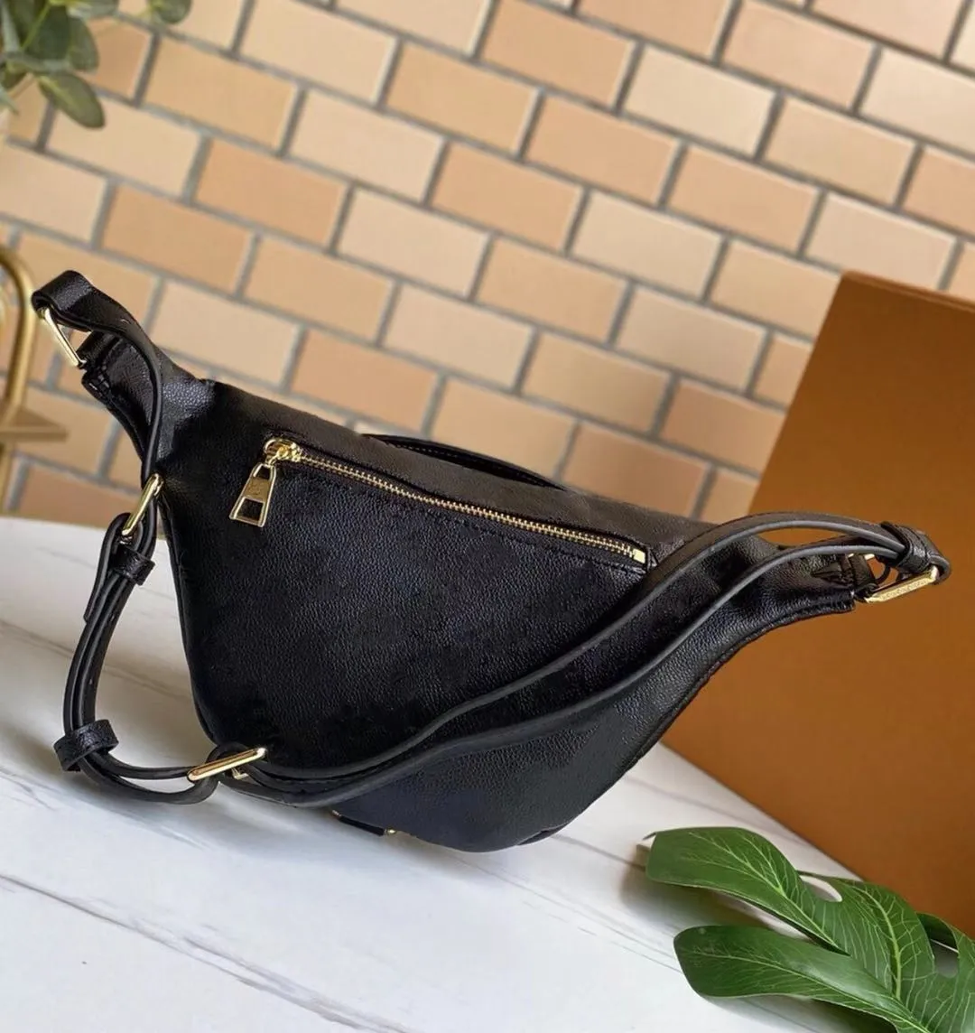 Empreinte Leather Waist Bags Black White Blue Flower Imprinted Soft Leathet Microfiber Lining Double zipper sealing Classic Women Street Style Bumbag