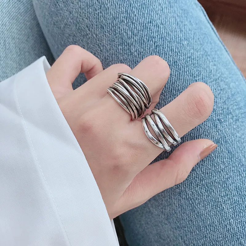 Ins mode persoonlijkheid trendy 925 sterling zilveren ring koude retro multi-layer wikkelen vrouwelijke open sieraden accessoires