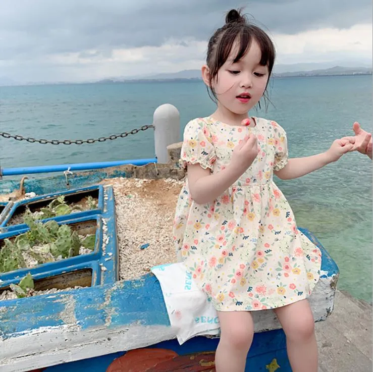 Meninas Vestidos Florais 2021 Verão Verão Versão Coreana do bebé Crianças Princess Dress Kid roupas