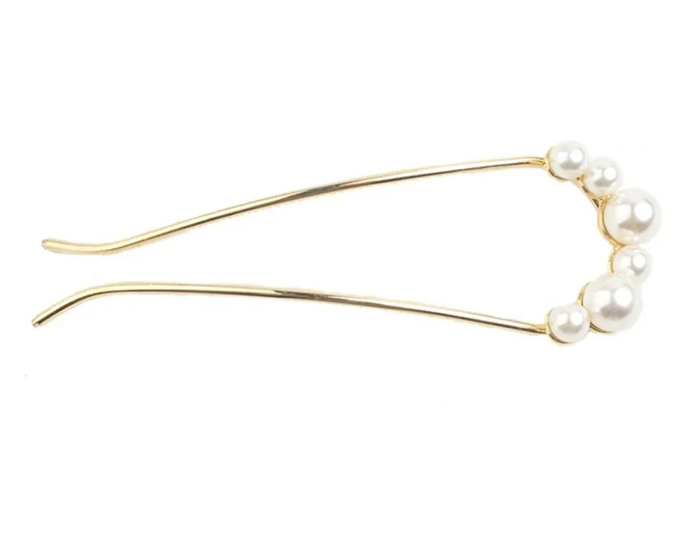 Kryształ w kształcie litery U Rhinestone Pearl Updo Hairpin Włosy Pin Clip Stick Fork 2 Prong Clips Chignon