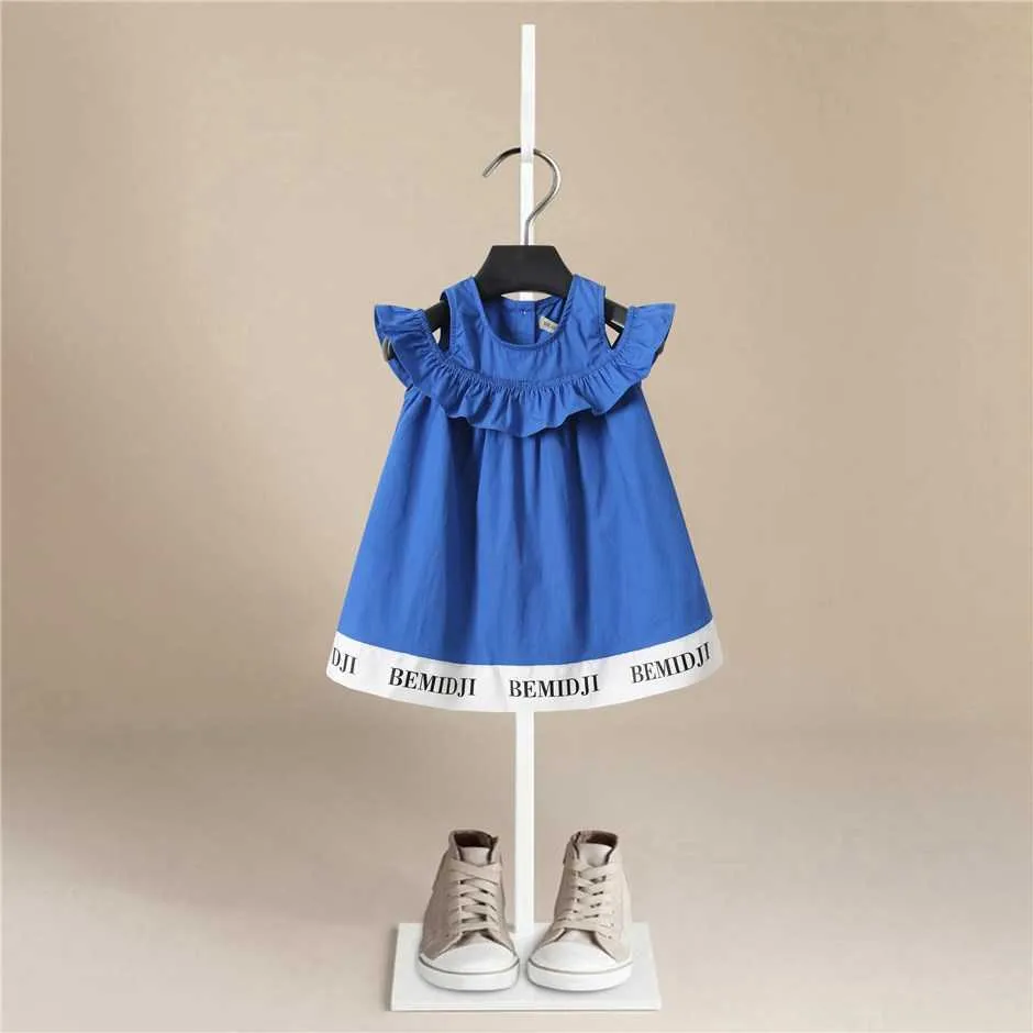 Girls Dress Summer 2021 Brand New Blue Star Short-sleeved Princess Party Dress Baby Kids Girls Clothing Girls Clothes Q0716