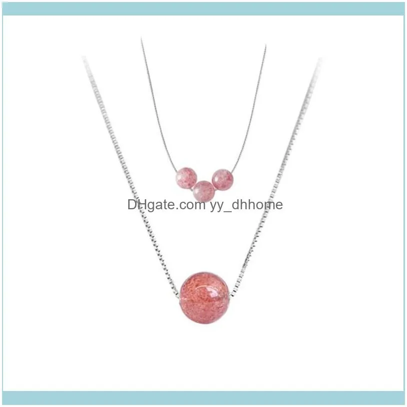 ネックレスペンダントジュエリー100％925 Sterling Sier Fashion Necklace Chains Women NaturalStberry Bead for Party Collarbone Chain Jewelry Dro