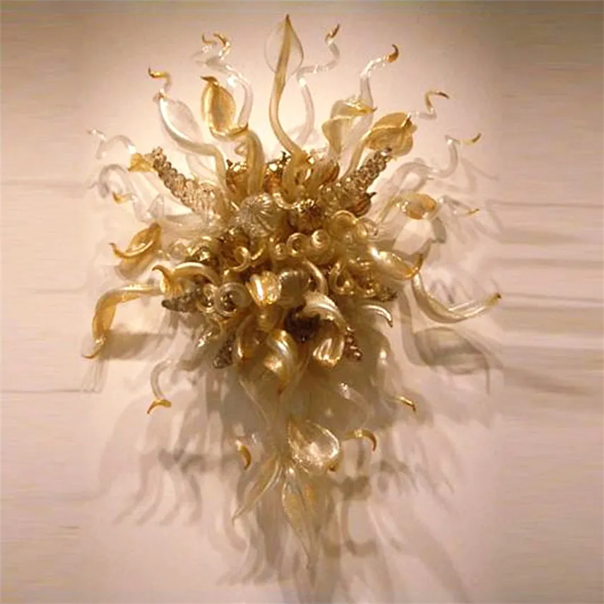 Moderne Wandleuchte Kunst Goldfarbe Muranoglas Dekorative hängende mundgeblasene Lampen B60*H80 Heimdekoration