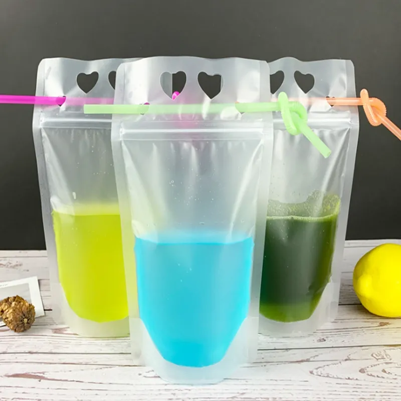 Empty transparent Fruit juice Drinking bags Milk tea Soya-bean Plastic Packaging bag Disposable hand-held take-out doggy Pouch