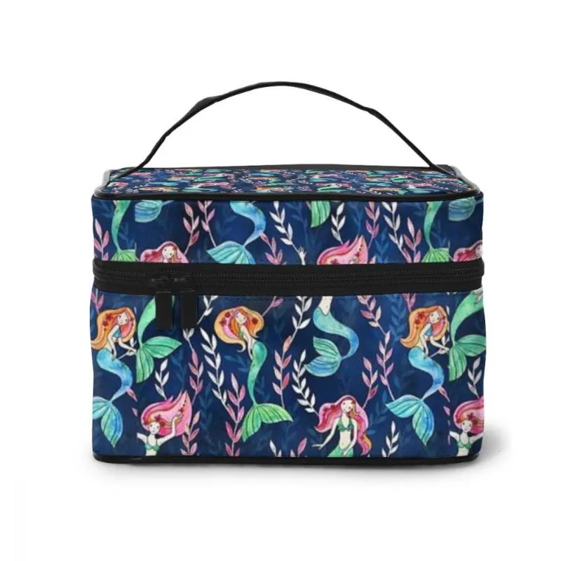 Merry Mermaids Akvarell toalettartikel Organisator Kosnedicinska satser Nödvändighet Travel Big Capacity Cosmetic Bag Makeup Väskor Fall