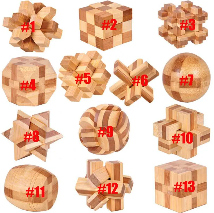 Bambu Crianças Brinquedo Educacional Kongming Luban Lock Blocks Bola Quadrado Tetrahedron Jupiter Tic-Tac-Toe Gaiola Barril Bloqueios