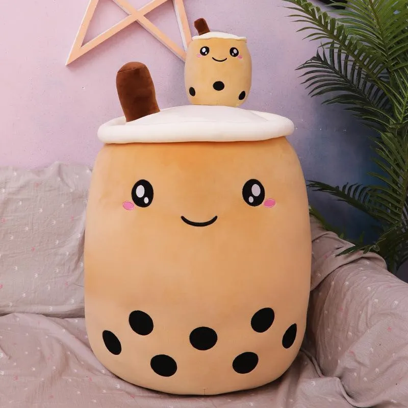 24cm Bubble Milk Tea Plush Toy Plushie Brewed Boba - Stuffed Cartoon Cylindrical Body Pillow Cup Shaped Pillow, Super Soft Hugging Cushion Creative Gift for Children