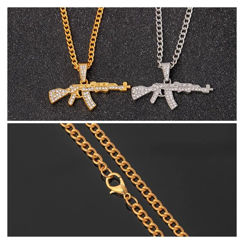 Pendant Necklaces 2021 Creative Fashion Boutique Necklace Jewelry Automatic Rifle Rhinestone Inlaid Accessories Handsome Cool Style