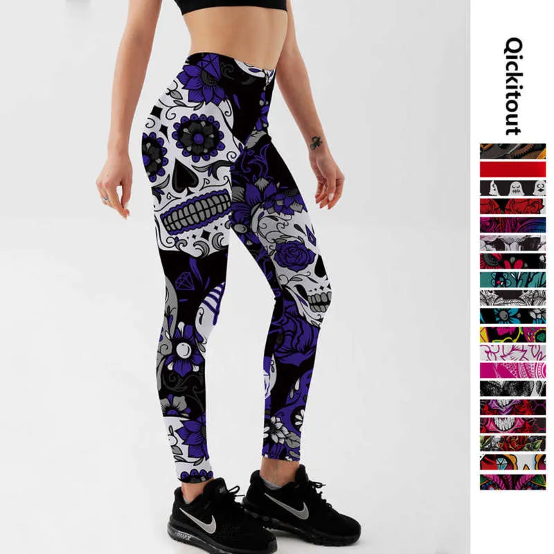 20 stilar Kvinnor Mode Legging Skull Head Love Mask Blodtryck Leggings Slim High Waist Leggings Woman Sexy Pants 210929