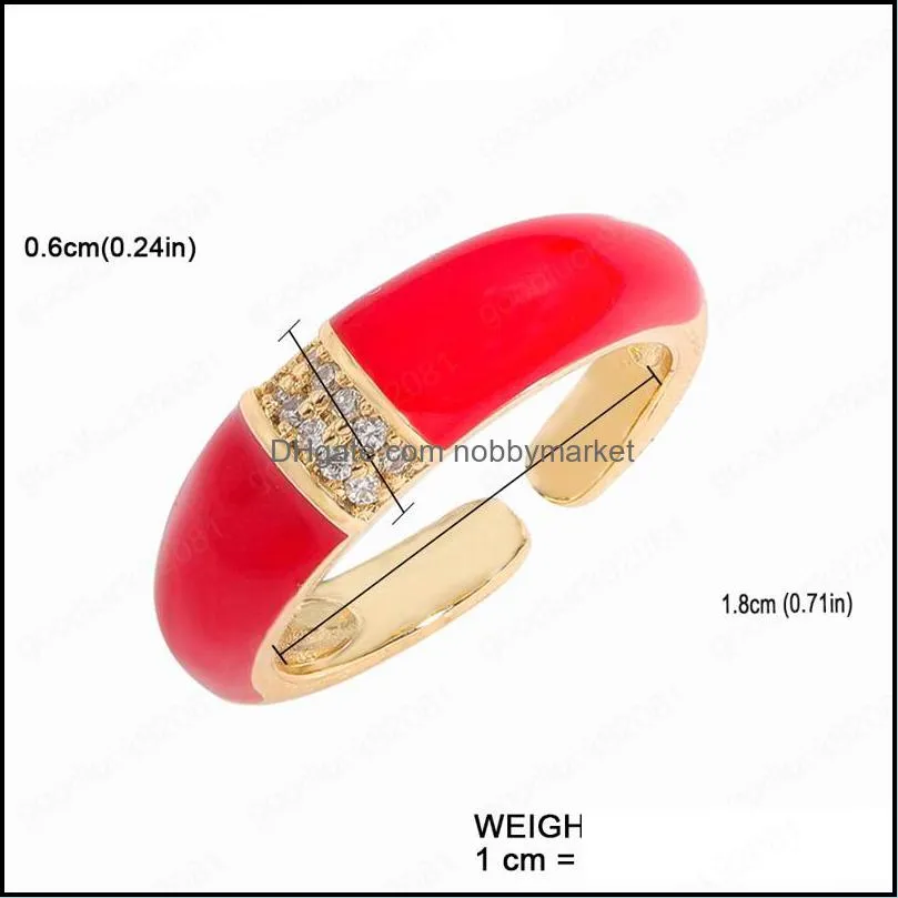 Dripping Oil Adjustable Open Ring For Women Wedding Jewelry Trendy Colorful Real Gold Plated Copper Finger Ring