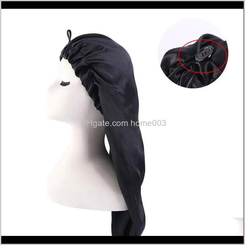 2020 hot sale long satin bonnet sleep cap long bonnet for braids women fashion beanie solid printed silky hair loose cap wholesale