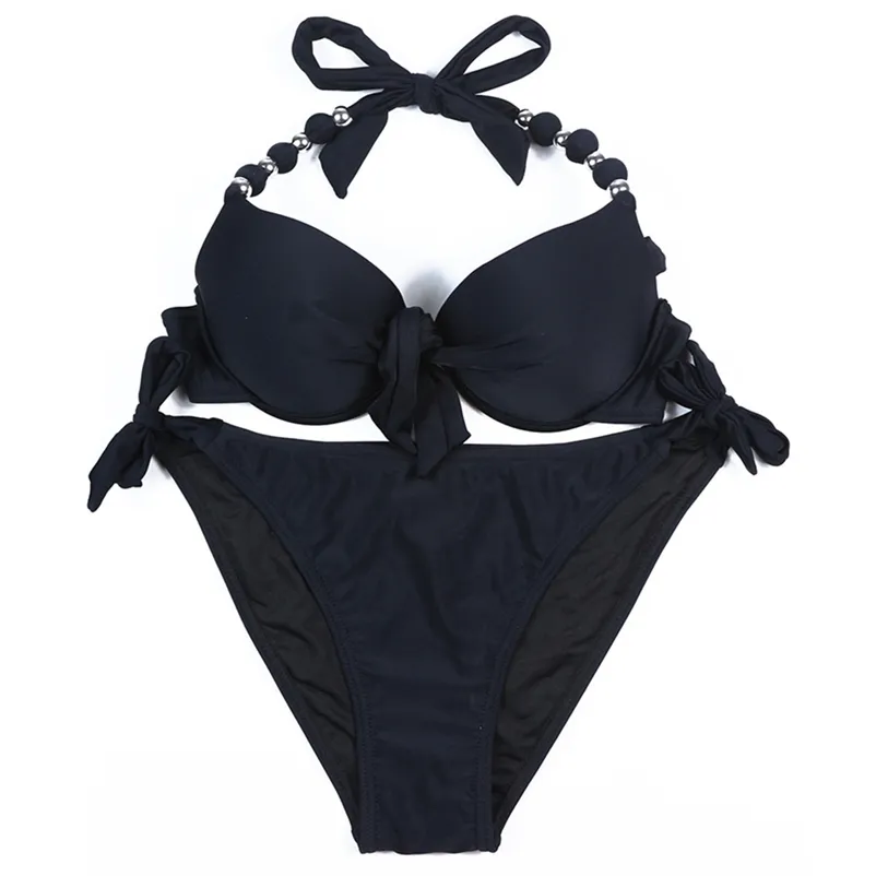 Eonar Traje de baño Mujeres Sólido Brasileño Bikini Set Sexy Push Up Traje de baño Traje de baño Ropa de playa Plus Tamaño XXL 210621