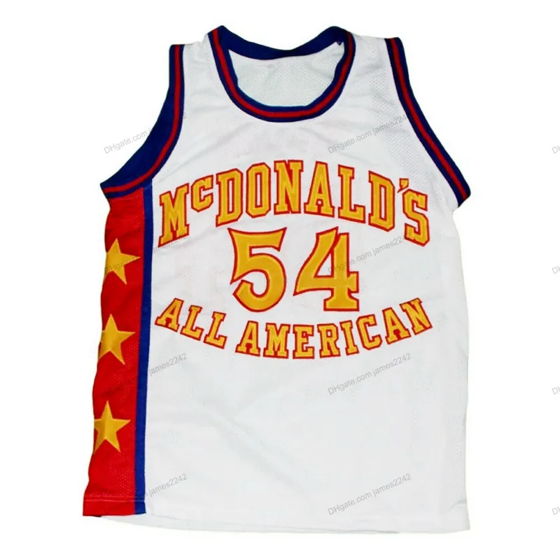 DHgate Custom Retro Kwame Brown 54 McDonalds All American Basketball Jersey Sewn White S 4XL Name And Number Top Quality Sports Outdoors