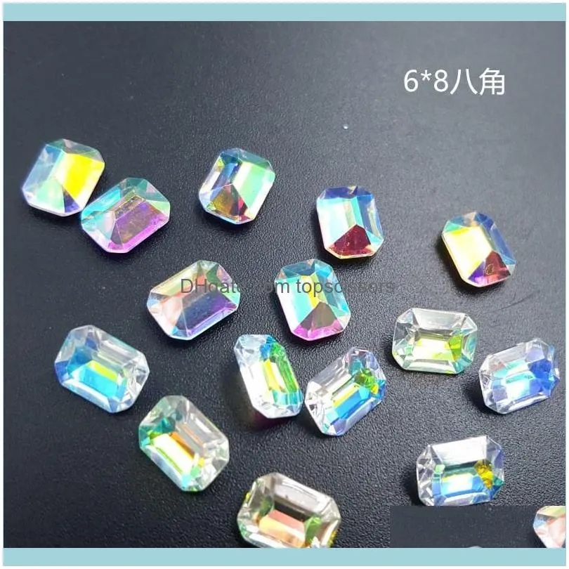 Nail Art Decorations 1box AB Symphony Resin Rhinestone 12 Patterns Crystal 3D Clear Long Octagonal,Heart,Teardrop Rhinestones