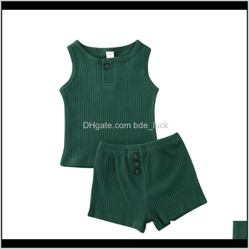2PCS Newborn Baby Boy Striped Sleeveless Solid Tops Shorts Pants Outfits Set Clothes 0-12 Months