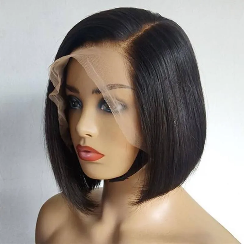 Lace Wigs Side Part Bob Wig Human Hair 180 Density Brazilian Straight Short T For Black Women With Baby