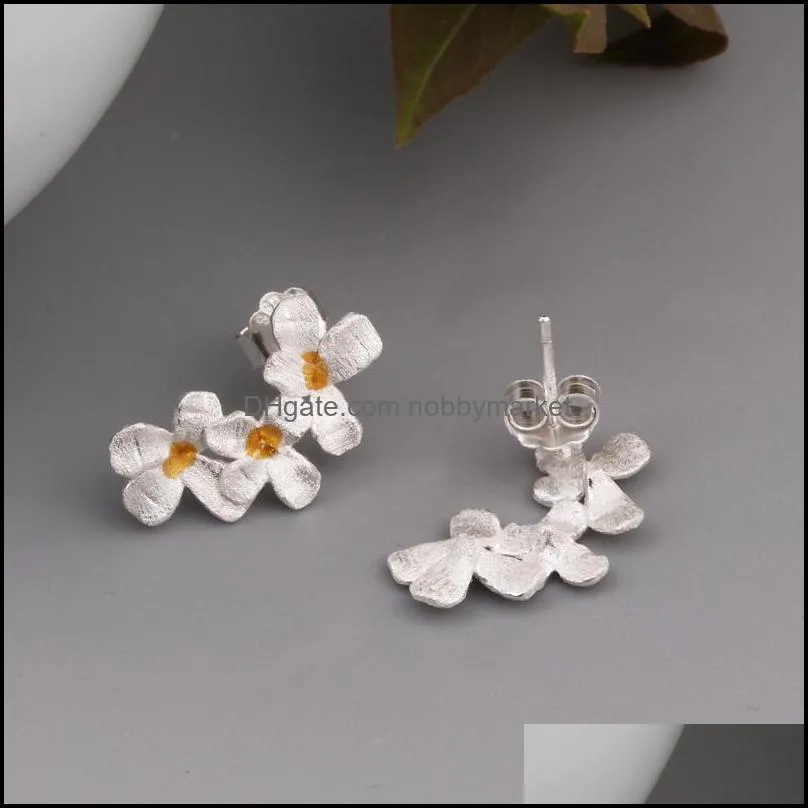 925 Sterling Silver Stud Exquisite Antique Flower Earrings Female Chinese Niche Design Cold Style Temperament Trendy Jewelry