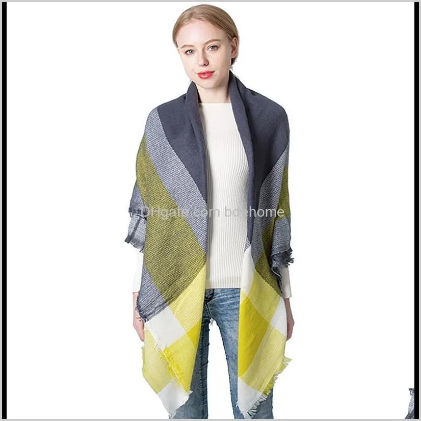 autumn and winter new yellow gray cashmere plaid square scarf scarf women`s double shawl tonglu scarfs for women shawls hijabs ly130