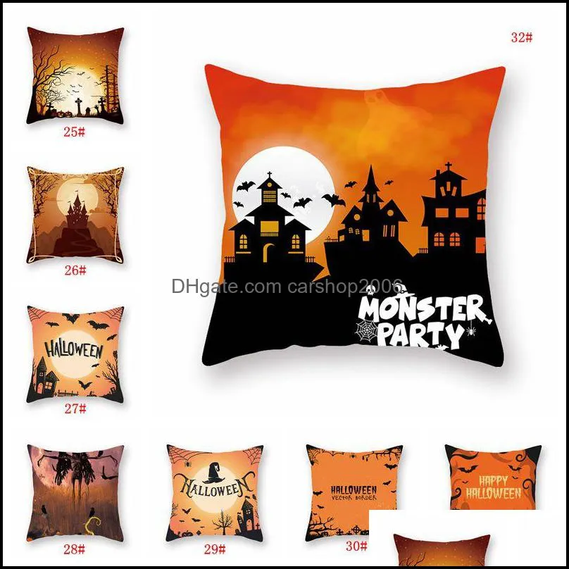 Orange Halloween Decoration Pillow Cover 18x18inch Pumpkin Black Cat Throw Pillow Cushion Cover Polyester Pillow Case Party Supply BC